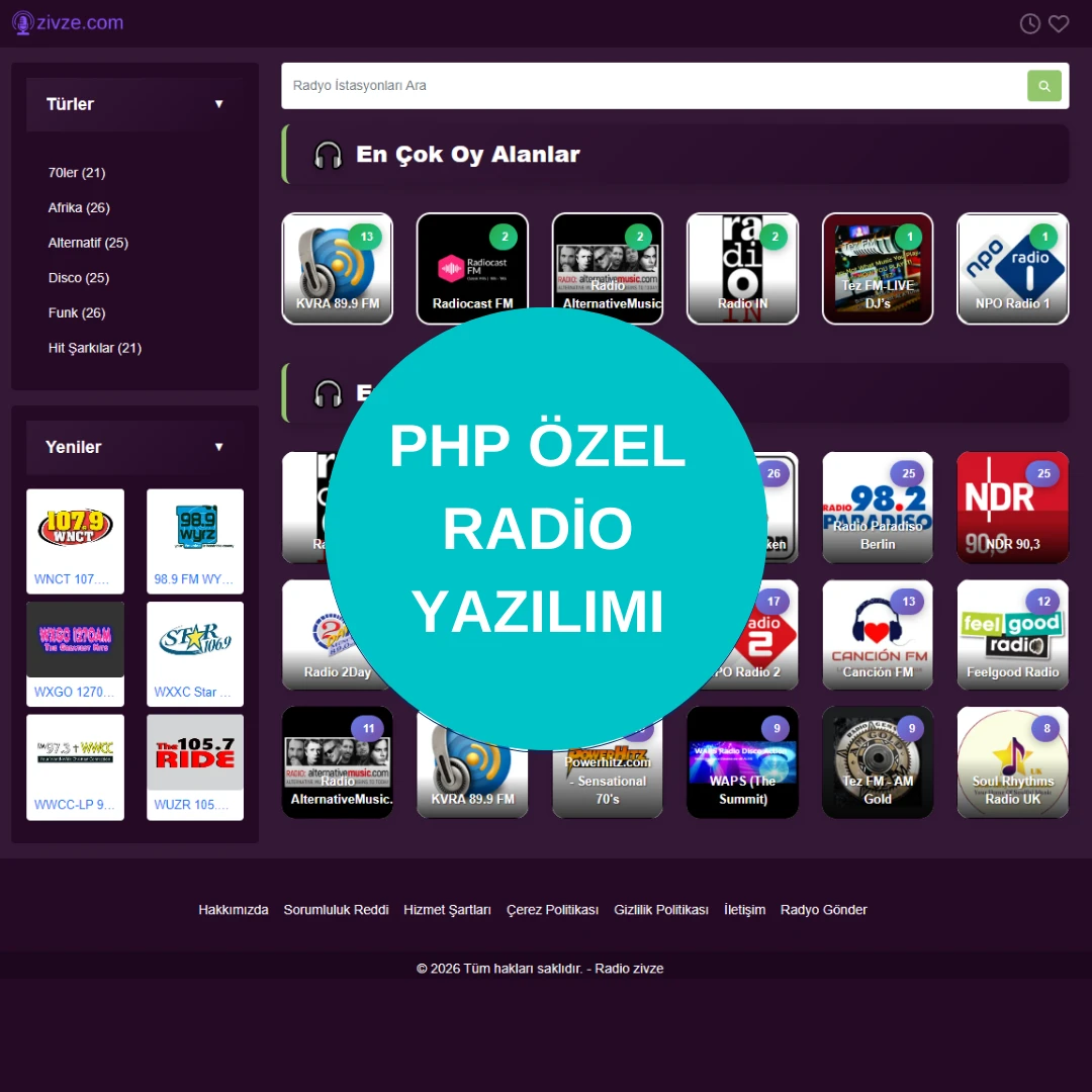 PHP Özel Radyo Yazılımı – Yönetim Panelli, Mobil ve SEO Uyumlu